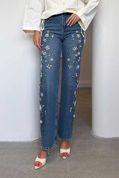 MAGARDE Premium Stone Embellished Detail Jeans - Blue