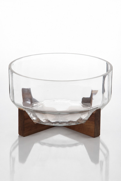 welcomein Kone Akasya Standlı Cam Kase 25x15 cm – Ahşap Ayaklı Şeffaf Sunum v...
