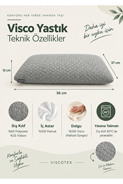 VİSCOTEX Comfort Visco Yastık – Petek Dokulu Hafızalı Sünger 56x37x12 cm