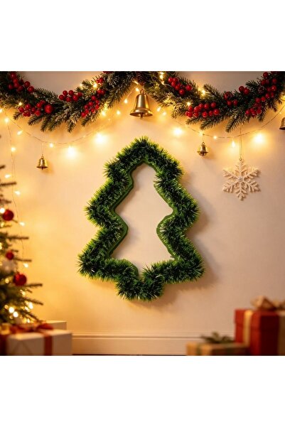 Kmt Style Ornament Crăciun formă contur brad 40 cm, decor din paiță pentru ca...
