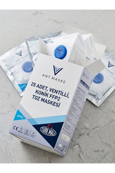 Beyaz Ventilli FFP2 Nr Toz Iş Güvenlik Sanayi Boya Konik Maske - 25 Adetlik Paket