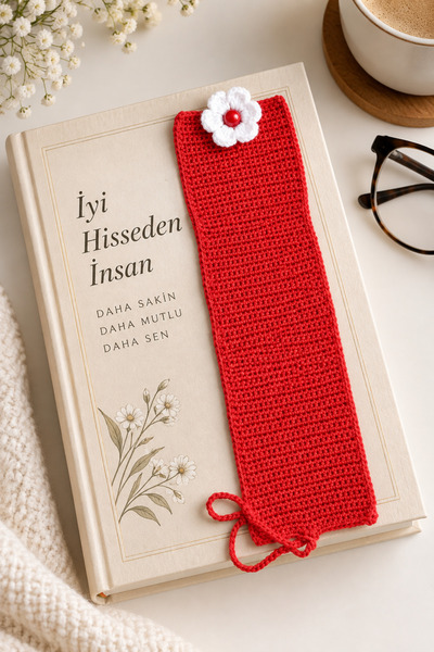NEHOLİA Bookmark with Pen Holder Red Floral Book Accessory with Pen Compartment