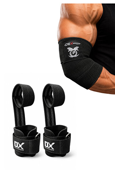 Dex Supports T-Grips Lifting Strap Base + Elbow Wraps Black 2'Li Paket