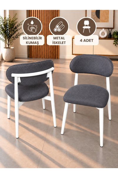 DEREN HOME Calvin Serisi 4 Adet Mutfak Yemek Odası Sandalyesi Silinebilir Kum...