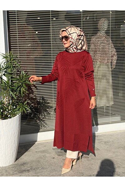 Armine TREND DESENLİ MERSERİZE TAM BOY TUNİK BORDO
