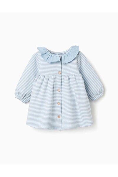 Ziddy Long Sleeve Brushed Dress With Stripes For Newborn Girls, Blue/White