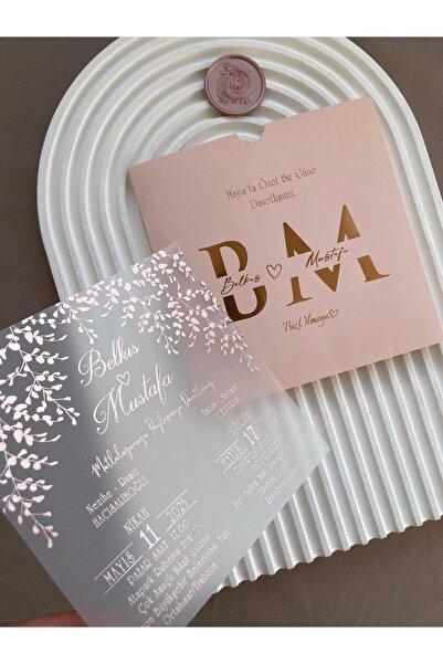 Kare Pudra Zarflı Nikah, Nişan, Düğün Davetiyesi 50 Adet