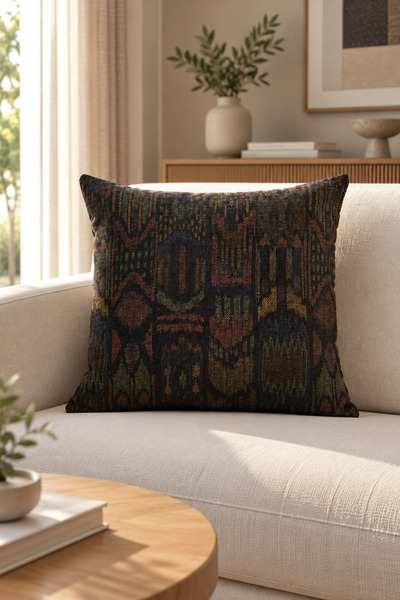 texta home deco Otantik Motif Dokuma Kırlent Kılıfı - Siyah - 50x50 cm