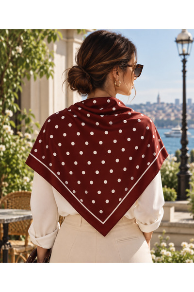 Sultan İpek Polka Dot Patterned Scarf / Bandana 90X90Cm