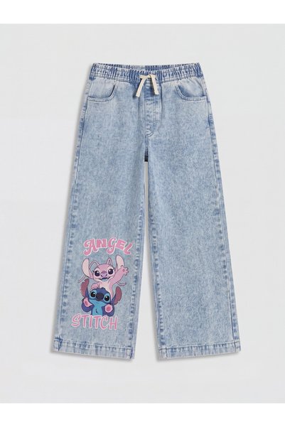 LC Waikiki Blugi de fete cu croială largă, imprimați cu Stitch și Angel