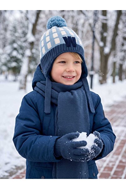 Aware Time Kitti 4-8 Years Old Boys' Fleece-Lined Scarf, Beanie, Gloves 3-Pie...