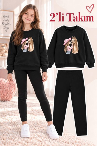 genosha Girl's Crew Neck Sweatshirt and Leggings 2-Piece Set