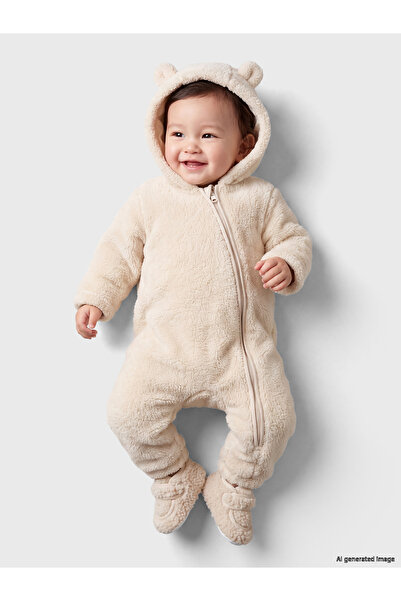 LC Waikiki Hooded Baby Girls' Plush Jumpsuit