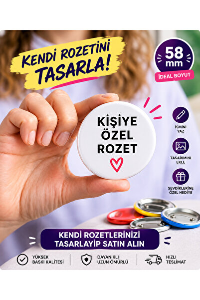 58 mm Kişiye Özel Rozet – Fotoğraflı & İsim Baskılı, Yüksek Kalite, Hızlı Teslim, Kendi Tasarımını Oluştur