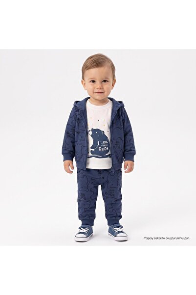 Bebetto Erkek Bebek Sweatshirt-Hırka-Alt Dinozor Baskılı Fermuarlı Bisiklet Y...