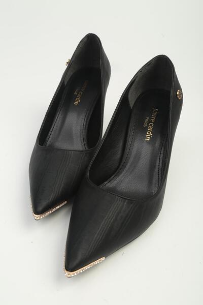 Pierre Cardin Kadın Siyah Sivri Burun Taş Detaylı İnce Topuklu Stiletto Ayakk...