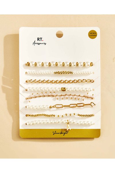 REDTAG Women Gold Embellished Bracelets 8 Piece Set