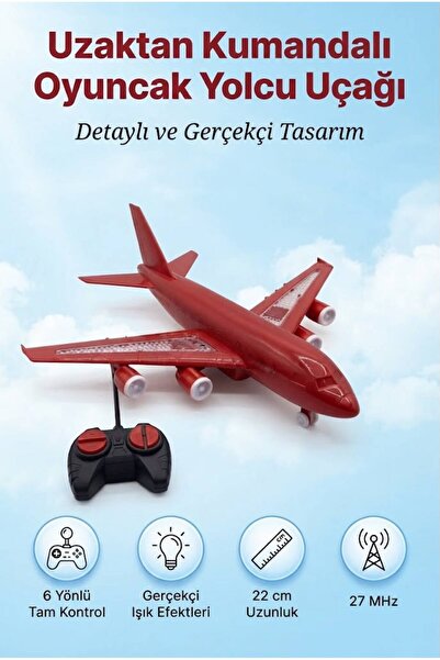 Tıfıl Toys Uzaktan Kumandalı 6 Yönlü Işıklı Pilli Oyuncak Yolcu Uçağı 22 cm 2...