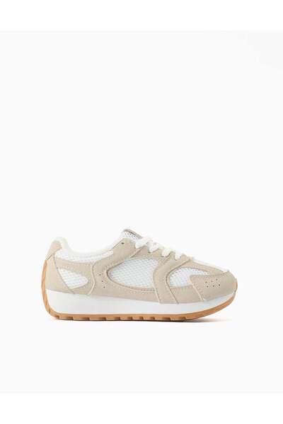 Ziddy Trainers With Laces And Non-Slip Rubber Sole For Girls, Beige/White