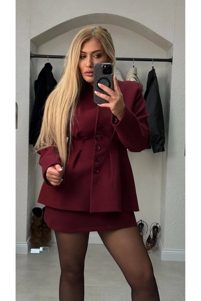 liya butik Kaşe Bordo Ceket Etek Takım
