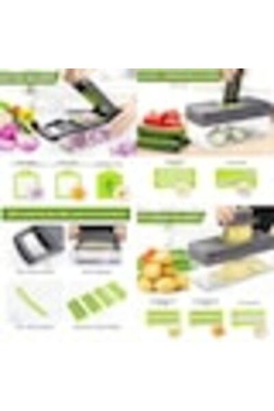OEM Răzătoare multifuncțională pentru legume și fructe, Ville Pres Secs, pentru legume și fructe, tocare, feliere, julienne, 16 piese, verde, lame din oțel inoxidabil