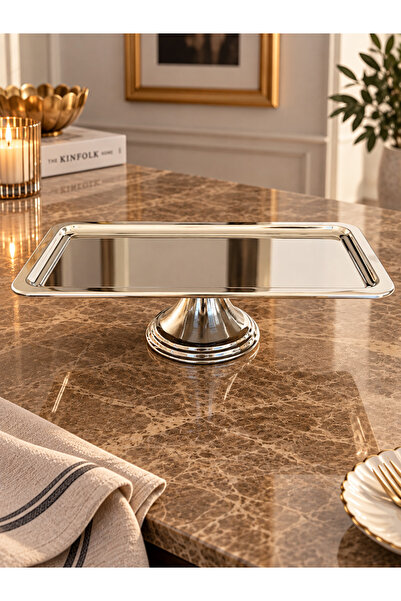 SİNEM YAMAN HOME METAL AYAKLI 33CM DİKDÖRTGEN SERVİS SUNUM TEPSİSİ