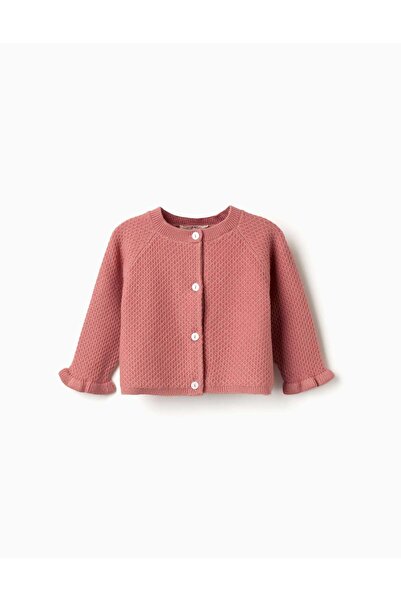 Ziddy Knitted Cardigan With Ruffled Cuffs For Newborn Girls, Pink