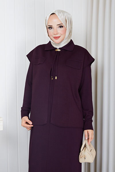 Pamuk Butik Women's Collar Brooched Bolero Knitwear Dress