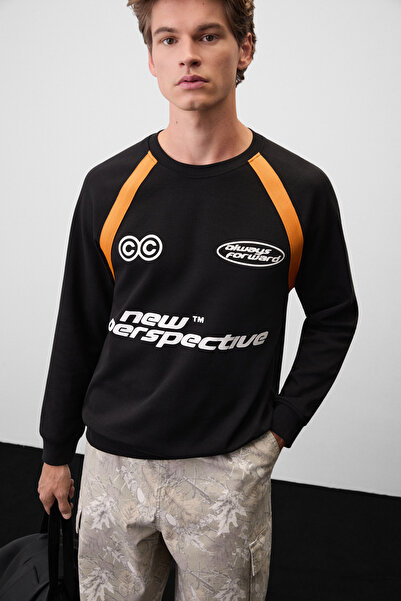 GRIMELANGE Salvatore Men's Black Sweatshirt with Contrast Stripes