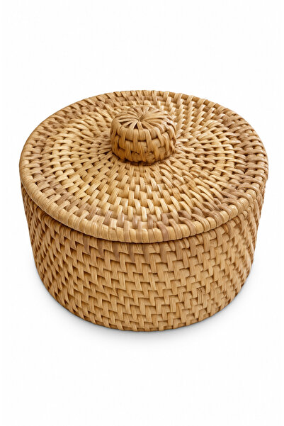 ipekbambuhome Rattan Örgü Kapaklı Mini Dekoratif Kutu 12x6 cm