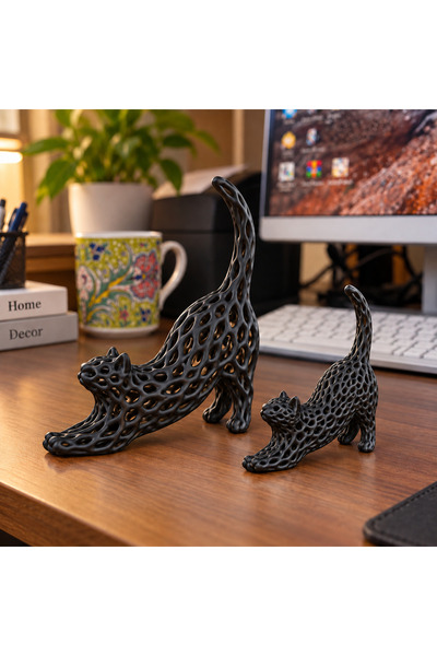 PİYATECH 2’li Dekoratif Kedi Biblo Seti, Modern File Tasarımlı 3D Baskı Masaü...