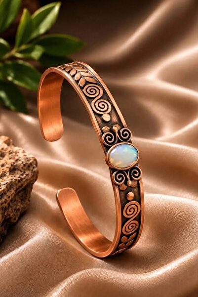OSMANLI GÜMÜŞ Women's Copper Bracelet Handcrafted Pure Copper Oval Moonstone ...