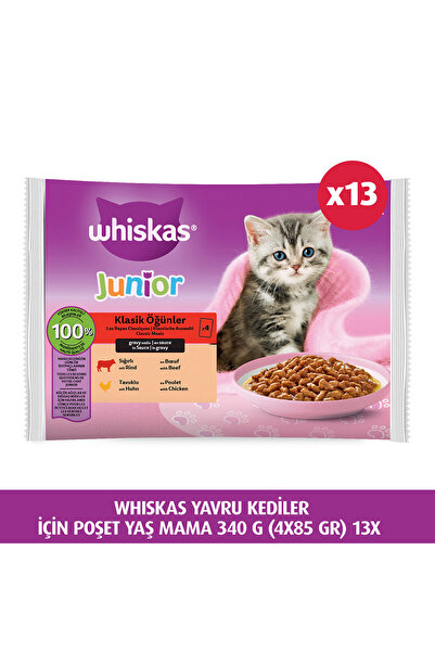 Whiskas Yavru Kediler İçin Poşet Yaş Mama 340 G (4X85 gr) 13X