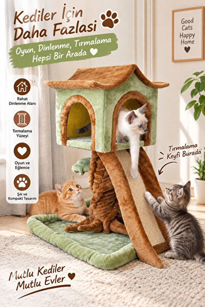 Yıldızhane Kedi Tırmalama Ağacı ve Oyun Evi 70x50x74 cm Çok Katlı Kedi Kulesi Aktivite ve Dinlenme Alanı