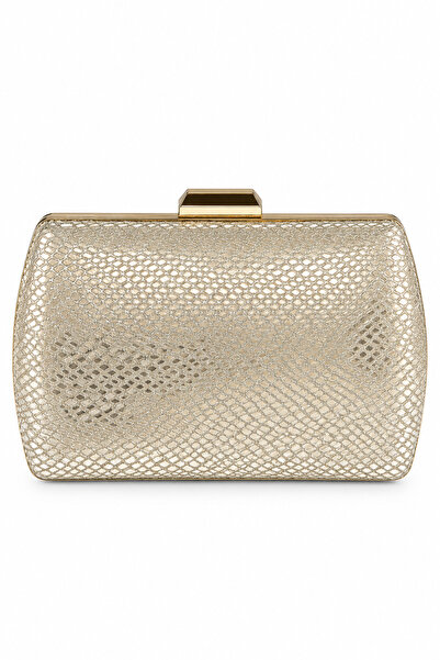 GNC DESİGN Gold Yılan Deri Desenli Abiye Clutch Portföy Çanta Düğün Davet ve Gece Çantası