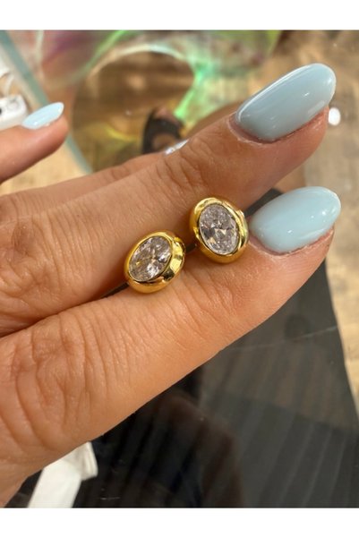Saras Jewels Aura Oval Tektaş Küpe