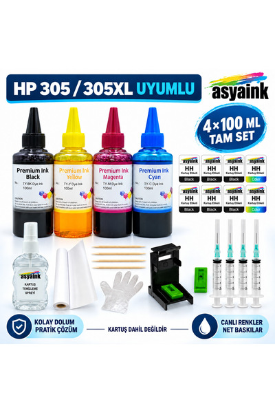 Asyaink HP DeskJet 2810e 305 / 305XL Uyumlu Kartuş Dolum Seti 4x100 ml