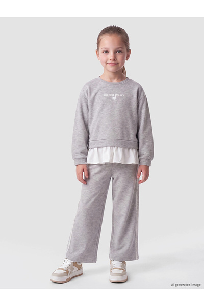 LC Waikiki Lcw Kids Gray Crew Neck Girls' Tracksuit Set