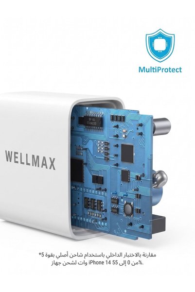 Wellmax SDA10 60W USB-C to USB-C Dual Port Super Fast Charger, PD Fast Charging Power Adapter, Compact Wall Charger for Smartphones, Tablets and Compatible USB-C Devices