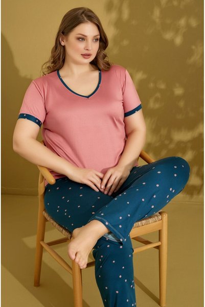 SEAMLIFE HOMEWEAR Set de pijamale Battal cu textură mătăsoasă