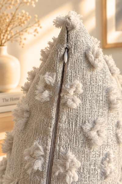 Decomia Home Şönil Kumaş Bej Renk Gizli Fermuarlı Kırlent Kılıfı Seti 4 Adet (41 x 41 cm)