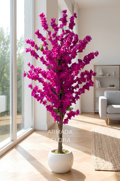 Armada Flora Premium Yapay Mor Bahar Dalı Ağacı 200 cm 27x33 Küre Saksılı