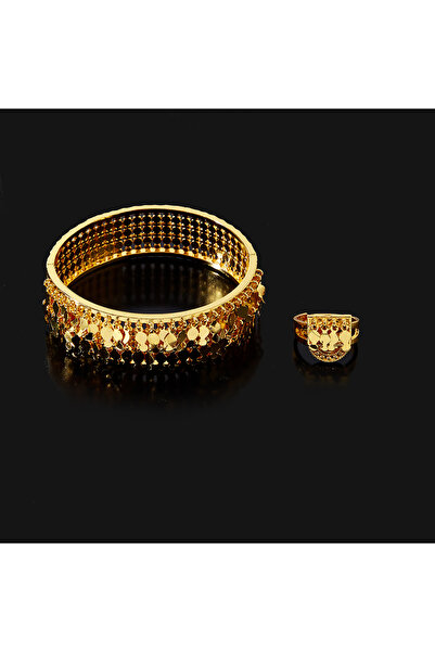 Generic Dubai Style Copper Islamic Wedding Bracelet Rings 24 K Gold Plated Be...