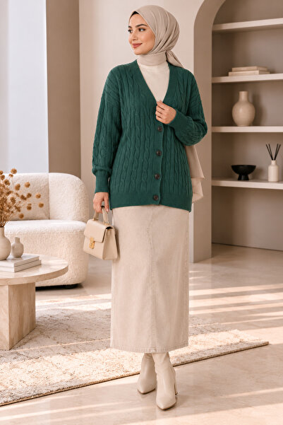 Cherry Butik كارديجان تريكو مريح مزين بنمط محبوك وأزرار