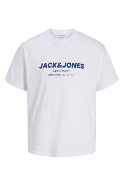 Jack & Jones Erkek Gögüs Baskili Relaxed Fit Bisiklet Yaka Tisört - Abbo