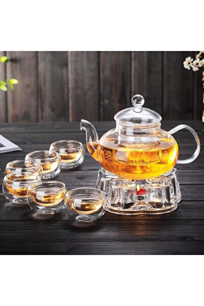 VAODO Glass Teapot Set, 8 Piece Glass Tea Set, 1 Teapot 600ml, 1 Heart Shape ...