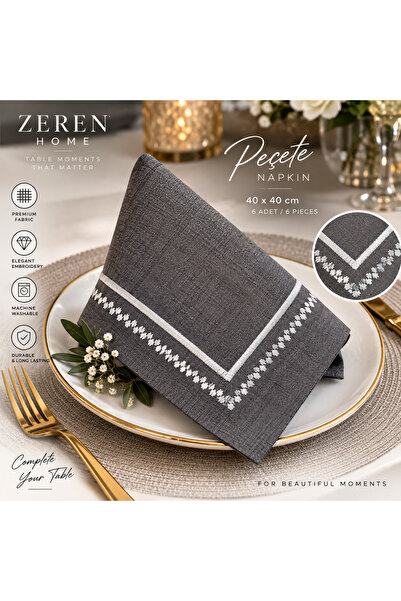 Zeren Home Servetă de prezentare de servire de culoare antracit cu aspect de ...