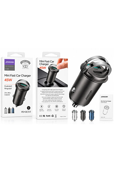 Joyroom C-A35 45W Hızlı Araç Şarjı USB-C PD 3.0 Quick Charge 3.0