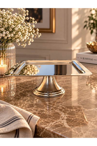 SİNEM YAMAN HOME 24cm Steel Serving Presentation Tray with Square Steel Legs