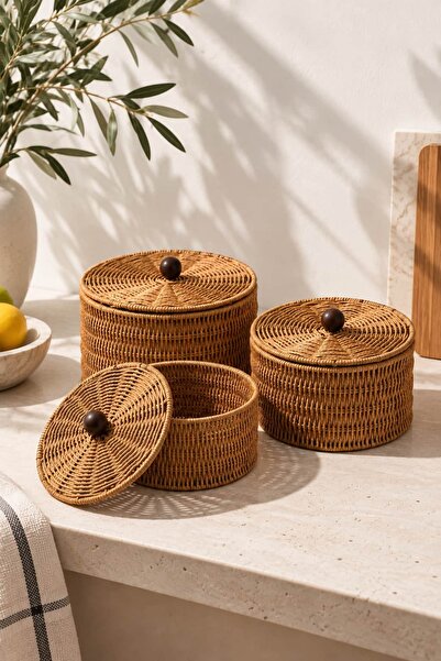BUCOLIC 3’lü Boho Rattan Düzenleyici Sepet Seti